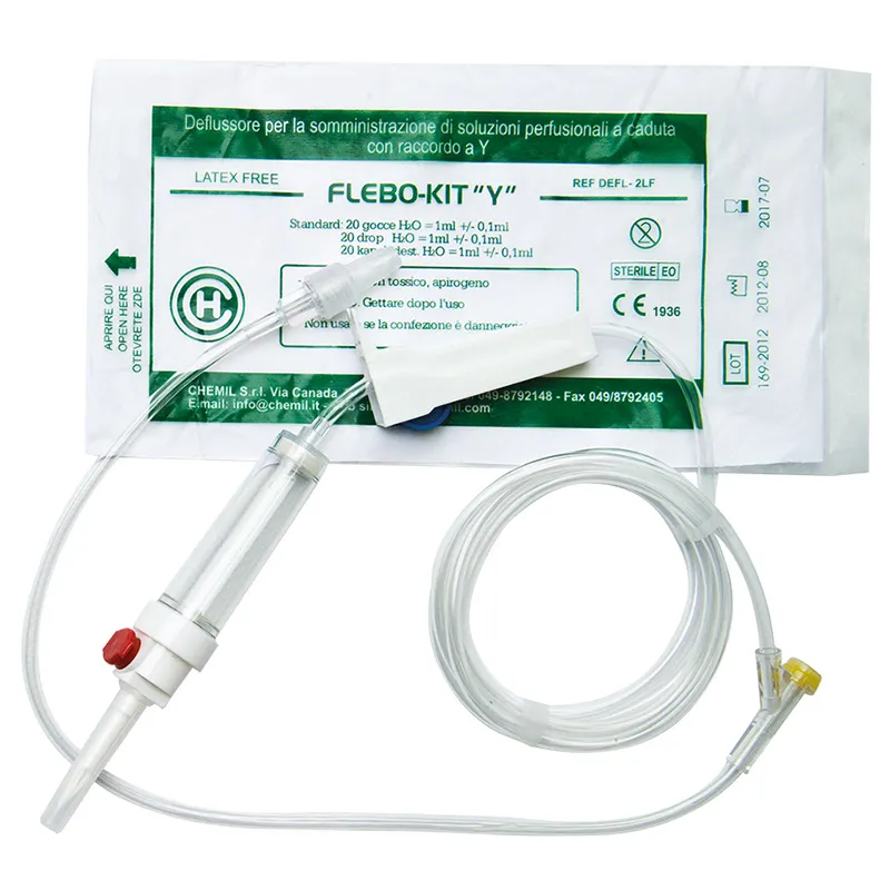 Deflussore per fleboclisi  s/ago c/roller e punto di infusione a Y