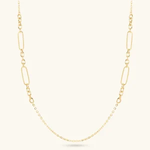Collana Lunga Catena Rolo con Station di Maglie Alternate