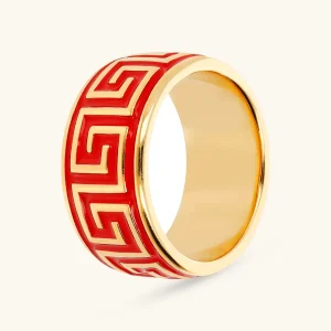 Anello a Fascia Smaltato con Greca