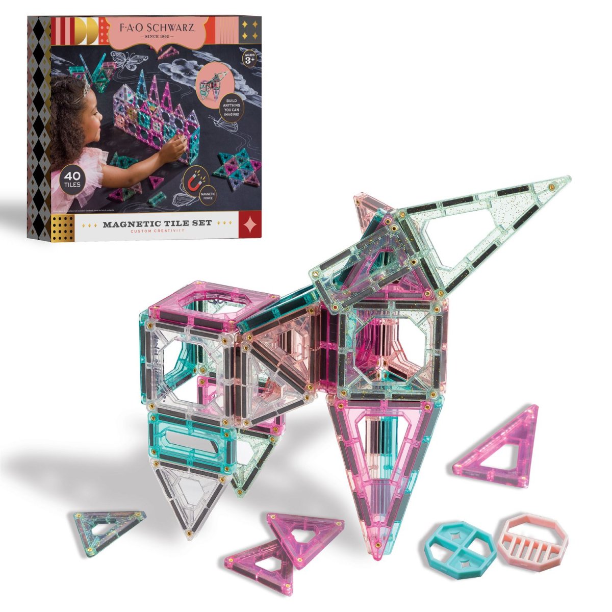Set costruzioni magnetiche rosa da 43 pezzi